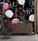 Fashionable Dark Wallpaper with Pink Flowers Tasteful