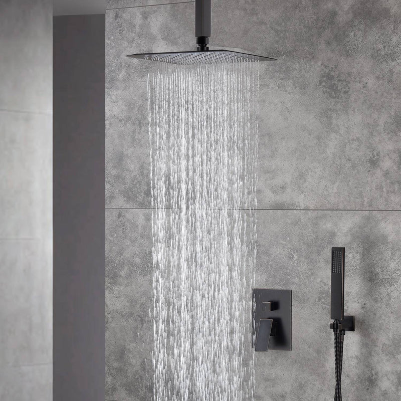 12 Inch or 16 Inch Ceiling Mount Oil Rubbed Bronze Shower System - Options for LED or Non-LED Light