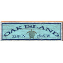 Oak Island, North Carolina Sea Turtle Blue Latitude Longitude Wooden Sign | Wall Art Print on Real Wood