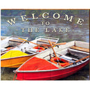 Welcome to the Lake Boats   | Wall Art Print on Real Wood