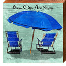 Ocean City Blue Beach Umbrellas | Wall Art Print on Real Wood