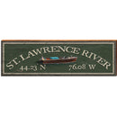 St. Lawrence River Vintage Boat Green Latitude Longitude | Wall Art Print on Real Wood