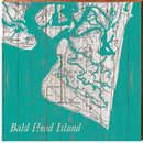 Bald Head Island, North Carolina Navigational Teal Map Wall Art | Wall Art Print on Real Wood