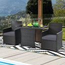 3-Piece Outdoor Patio Furniture Bistro Dining Set in Brown Grey PE Rattan