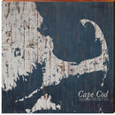 Cape Cod, Massachusetts Navy & White Shabby Styled Map Wall Art | Wall Art Print on Real Wood