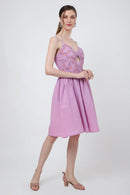 Placement Embroidered Corset Midi Dress with Sweet heart Neckline - XS to 2XL