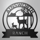 Custom Metal Wall Art - Personalized Sunset Deer Ranch Monogram Sign