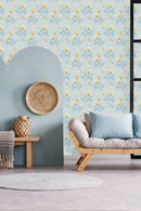 Elegant Light Blue Floral Wallpaper Chic