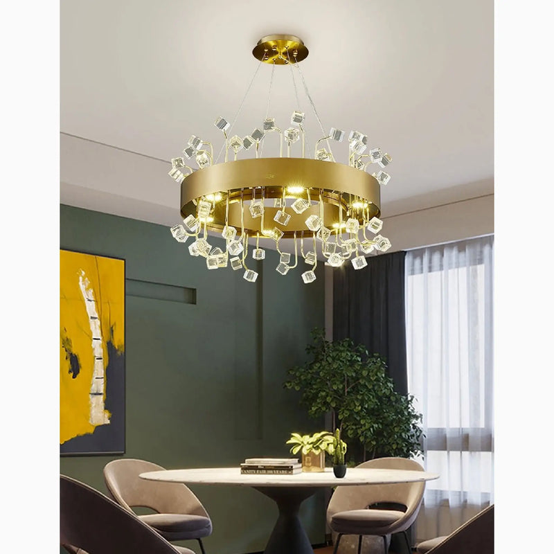 Alpignano | Gold Round Colorful Crystal Chandelier for Living room, Kitchen