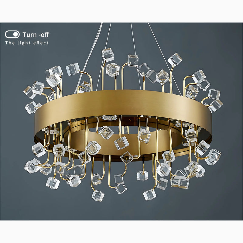 Alpignano | Gold Round Colorful Crystal Chandelier for Living room, Kitchen