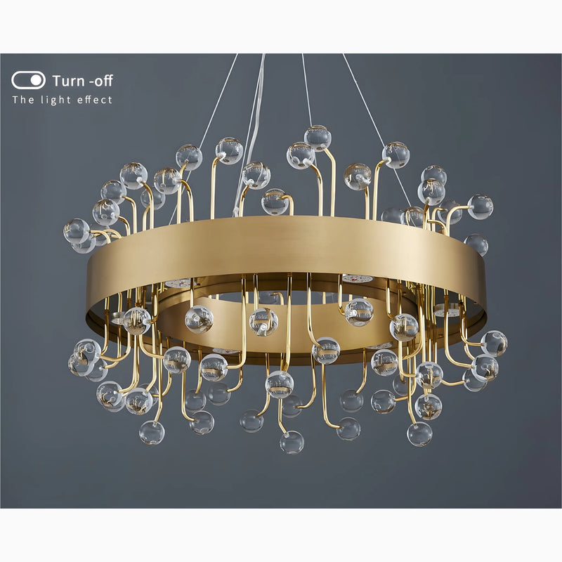 Alpignano | Gold Round Colorful Crystal Chandelier for Living room, Kitchen