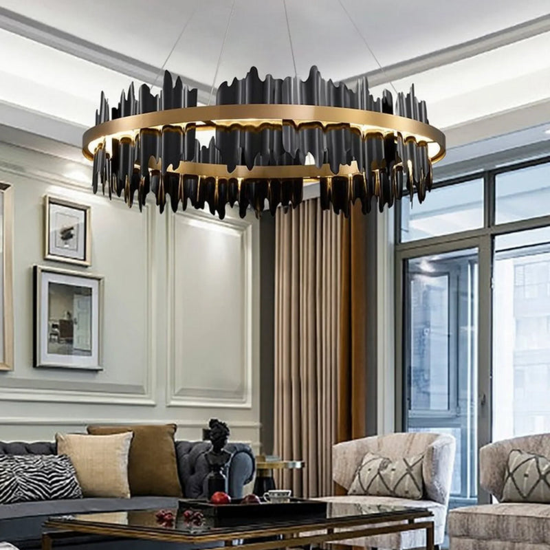 Creative Modern Black/Gold Circular Chandelier for Living Room