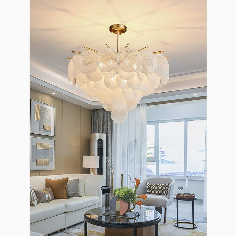 Péone | Round Obscure Glass Ceiling Chandelier