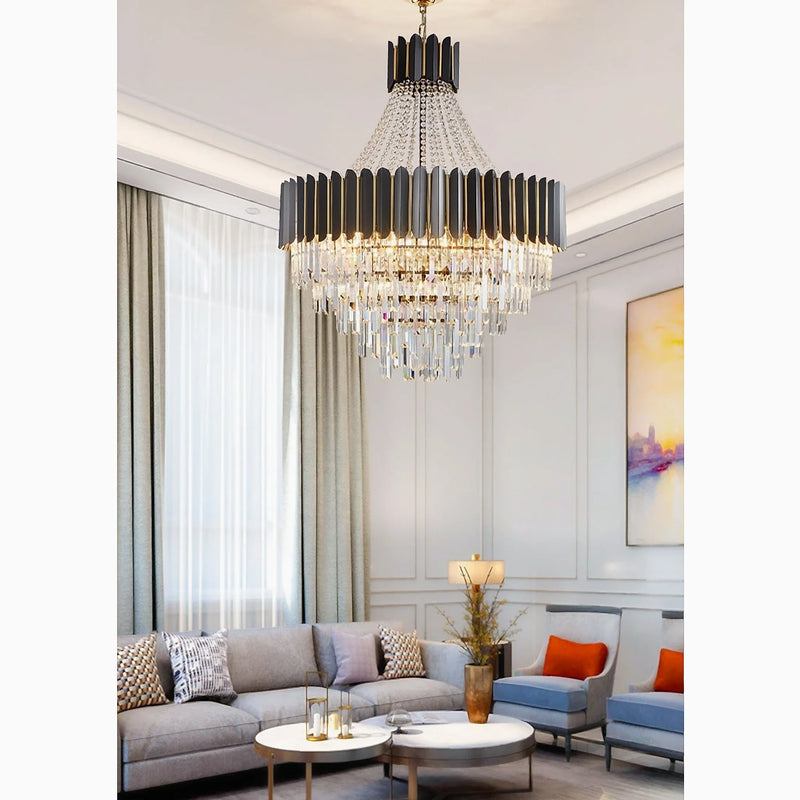 Portofino | Modern Round Gun Black Crystal Chandelier