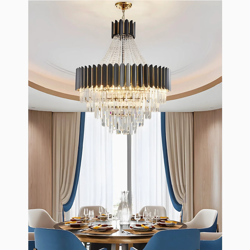 Portofino | Modern Round Gun Black Crystal Chandelier