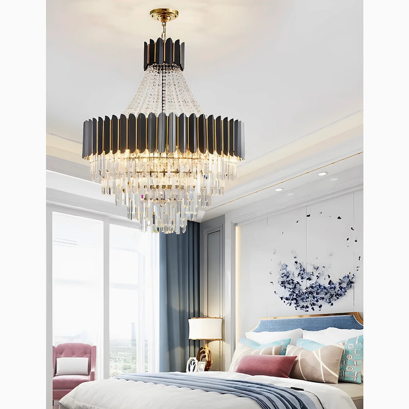 Portofino | Modern Round Gun Black Crystal Chandelier