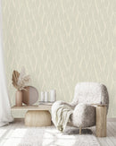 Beige Wallpaper with Leaves Pattern