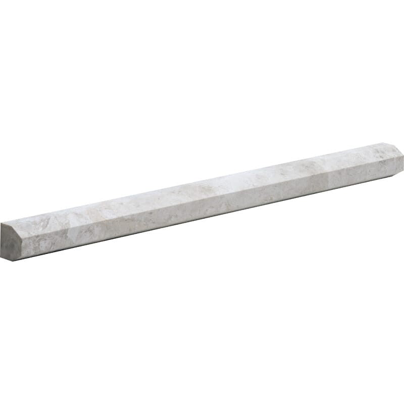 Silver light 11/16" x 12" Honed Pencil Liner Marble Moldings Product shoot molding view