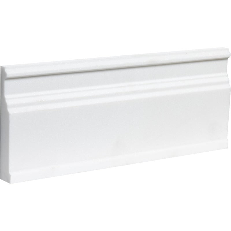 Ice white 5 1/16"x 12" Honed Base Marble Moldings Product shoot molding view
