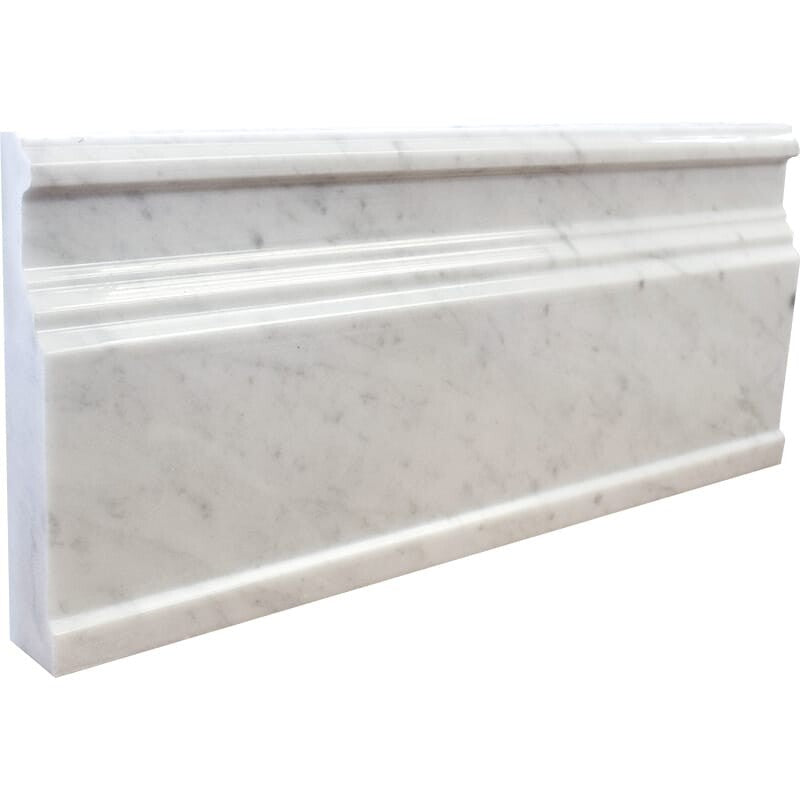 White Carrara 5"x12" Honed Base Marble Moldings profile view