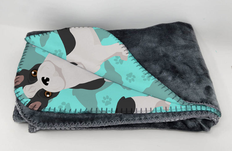 Black and White French Bulldog Soft Travel Blanket with Bag