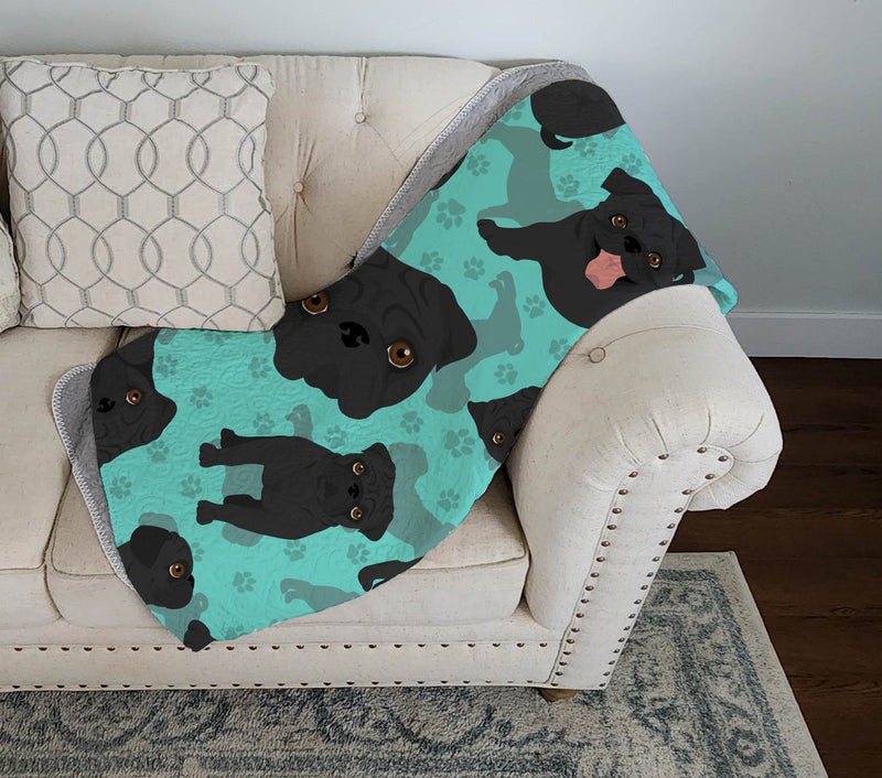 Black Pug Quilted Blanket 50x60