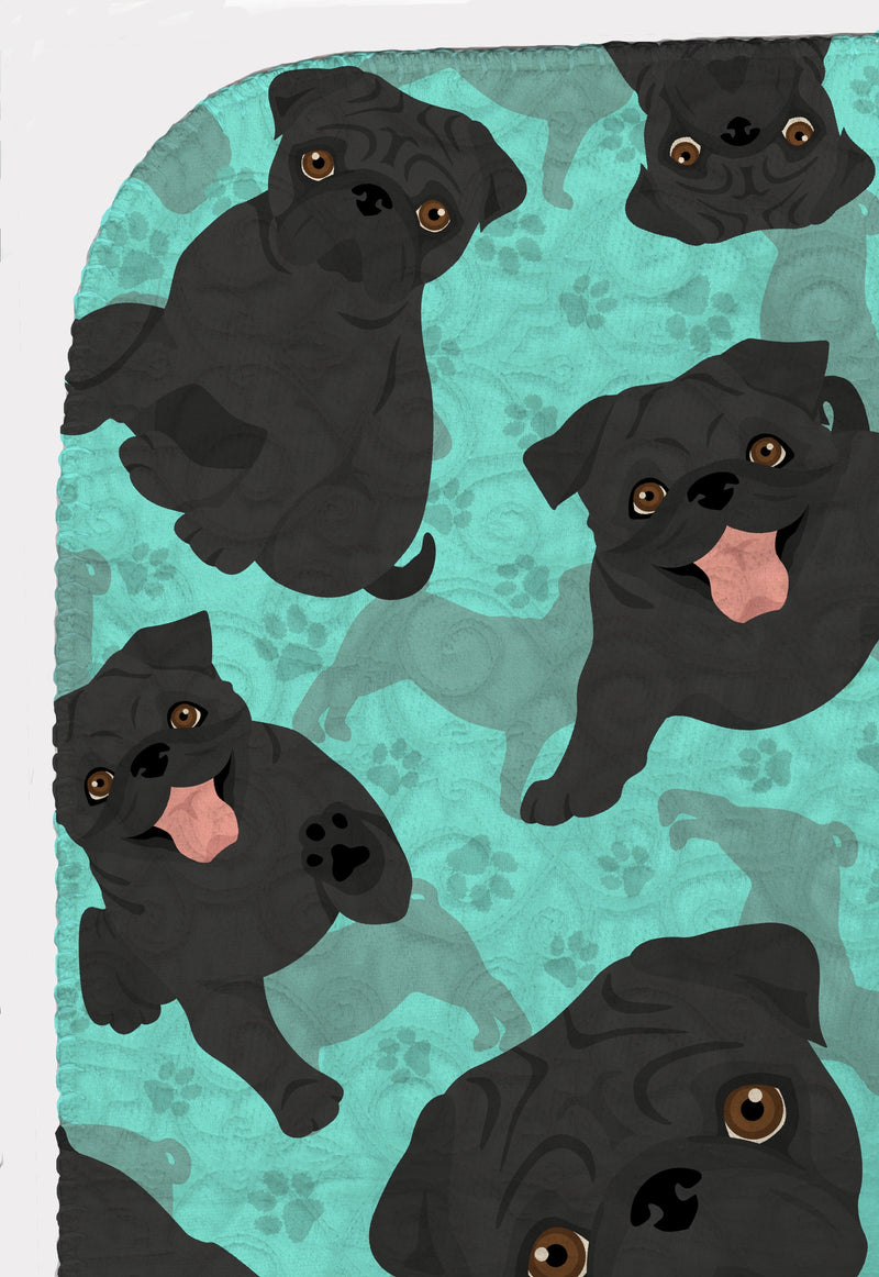 Black Pug Quilted Blanket 50x60