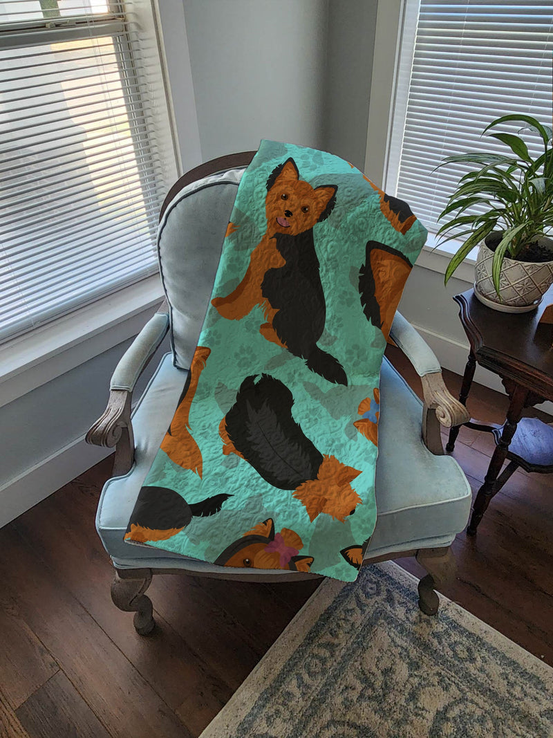 Black and Tan Yorkie Quilted Blanket 50x60