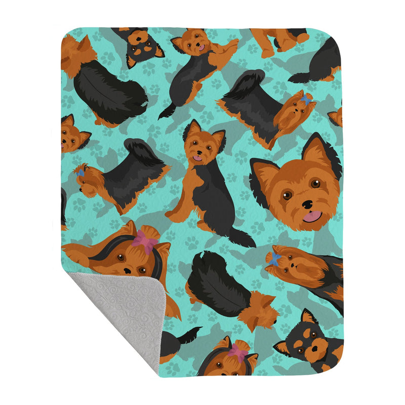 Black and Tan Yorkie Quilted Blanket 50x60