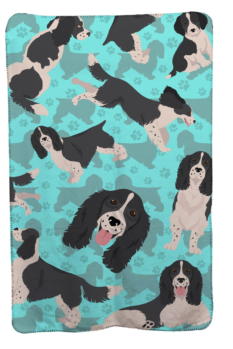 Black and White English Springer Spaniel Soft Travel Blanket with Bag