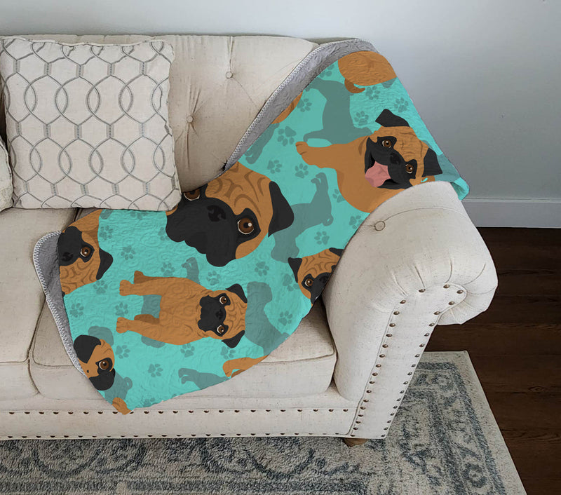 Apricot Pug Quilted Blanket 50x60