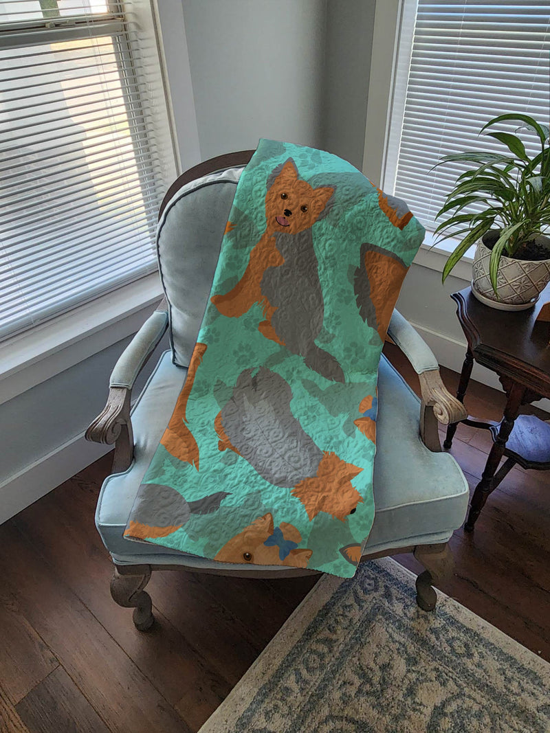 Blue and Tan Yorkie Quilted Blanket 50x60