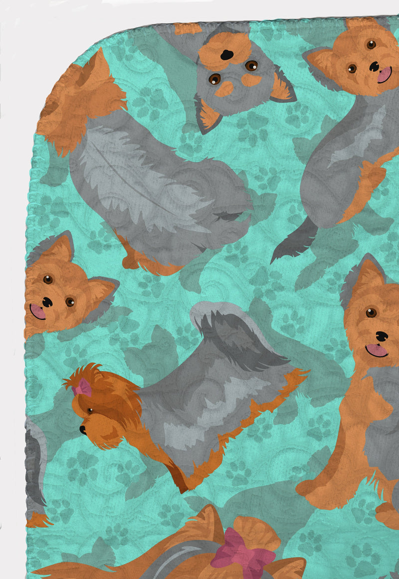 Blue and Tan Yorkie Quilted Blanket 50x60