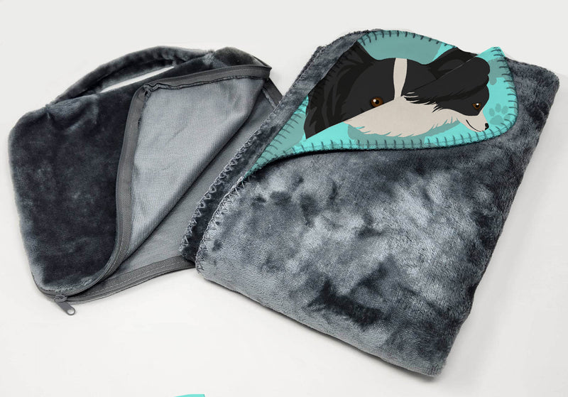 Black and Whtie Papillon Soft Travel Blanket with Bag