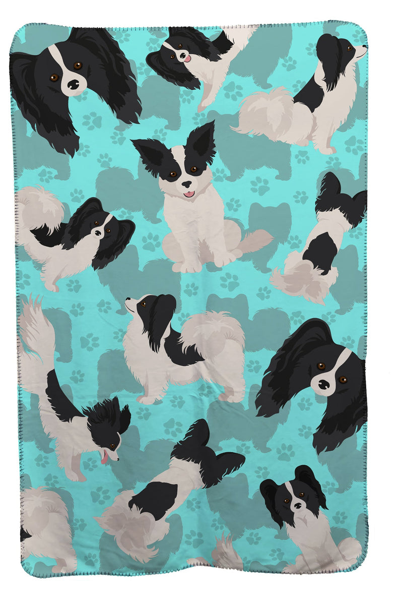 Black and Whtie Papillon Soft Travel Blanket with Bag