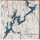 Logan Martin Lake, Alabama Navy & White Shabby Map Wall Art | Wall Art Print on Real Wood