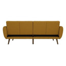 Mustard Linen Upholstered Futon Sofa Bed with Mid-Century Style Wooden Legs