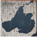 Lake Mendota, Wisconsin Navy & White Shabby Map | Wall Art Print on Real Wood