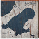 Lake Monona, Wisconsin Navy & White Shabby Map | Wall Art Print on Real Wood
