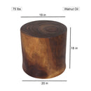 Haussmann MP Stump Wood  End Table 19 in D Top x 20 in D Base x 18 in Height  Walnut