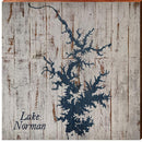 Lake Norman Shabby Map Home Decor Art Print on Real Wood