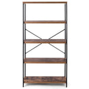 Industrial Metal Wood 5-Tier Bookcase Storage Rack Book Shelf