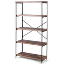 Industrial Metal Wood 5-Tier Bookcase Storage Rack Book Shelf
