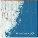 Ocean County, NJ Shabby Map Home Decor Art Print on Real Wood