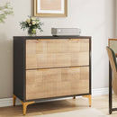 Retro Natural/Black with Gold Handles/Legs 2 Drawer Filing Cabinet Printer Stand