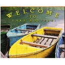 Welcome to Lake Nottely Colorful Boats | Wall Art Print on Real Wood