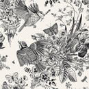 Black and White Floral Wallpaper with Birds