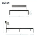 Queen Size Grey Soft Fabric Metal Headboard Platform Bed Wooden Slats