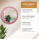 Round Mother of Pearl & Resin Inlay Wall Hanging Pink Mirror Frame- 28" Dia