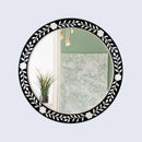 Bone Inlay Chaucer-Queen Round Wall Mirror, 28" Collection, Black and White